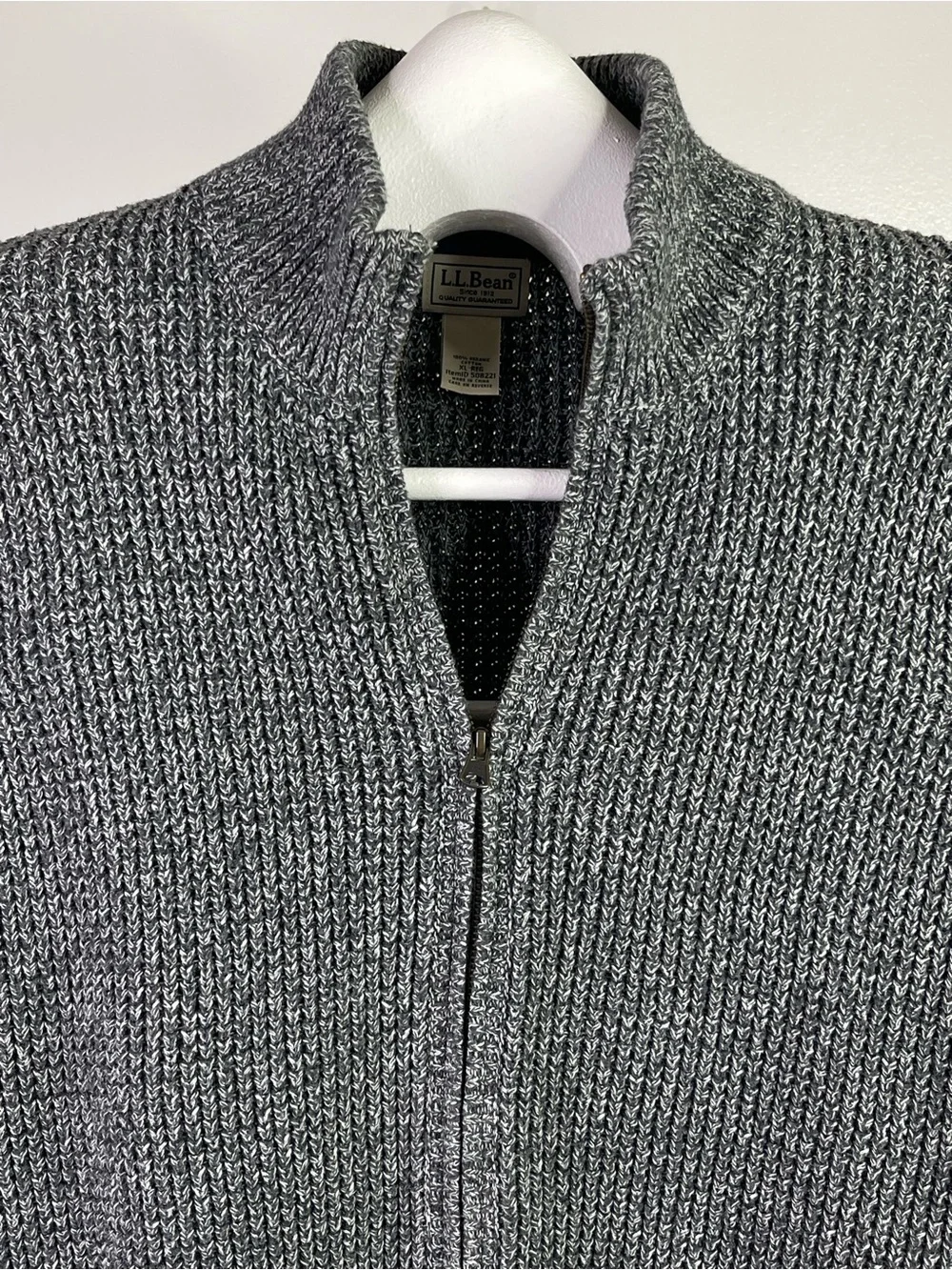 L.L. Bean Full Zip Organic Cotton Marled Knit Sweater Gray Men's XL-Reg